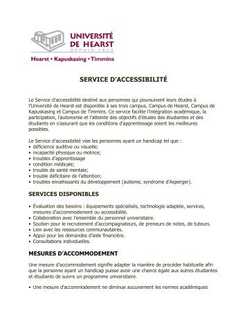 Service d'accessibilité - Université de Hearst