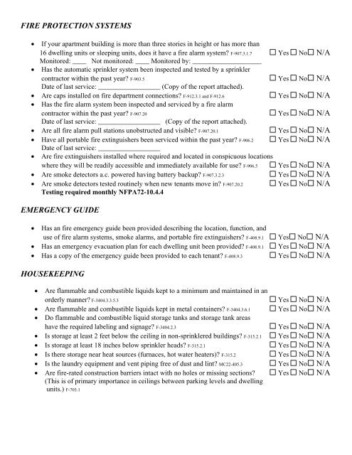 Self-Inspection Checklist for Apartment Buildings