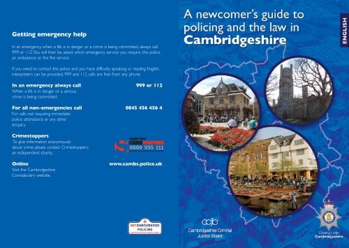 A newcomer's guide to policing and the law in Cambridgeshire