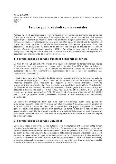 Service public et droit communautaire