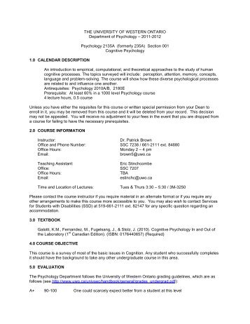 Course Offerings from Previous Years - Psychology - Western University - Western University uwo course outlines