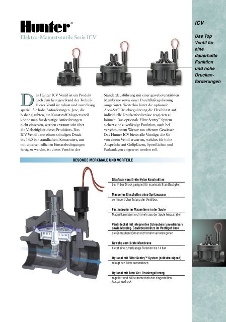ICV Elektro-Magnetventile Serie ICV - Hunter Industries