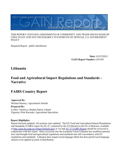 FAIRS Country Report Food and Agricultural Import ... - GAIN