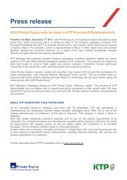 Press release AXA Private Equity sells its stake in KTP Kunststoff ...