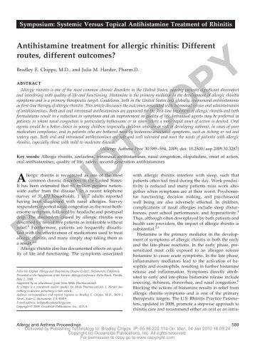 Antihistamine treatment for allergic rhinitis - Capital Allergy and ...