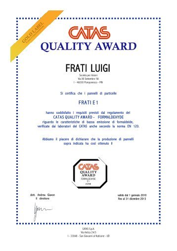 FRATI LUIGI QUALITY AWARD - Gruppo Frati S.p.A.