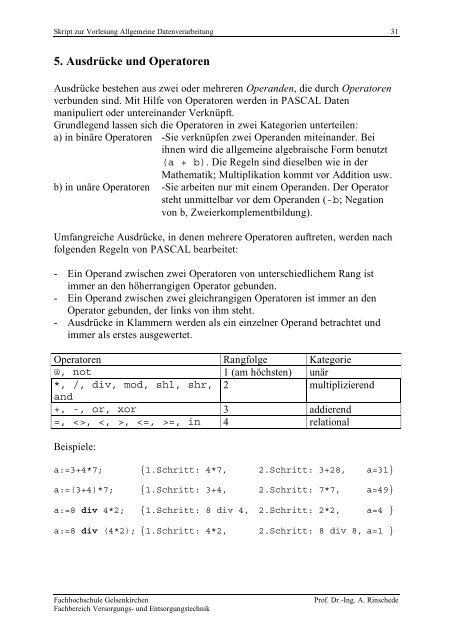 A Der PASCAL – Teil