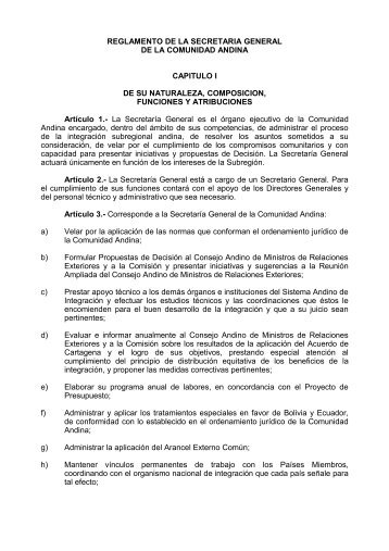 reglamento de la secretaria general de la comunidad andina
