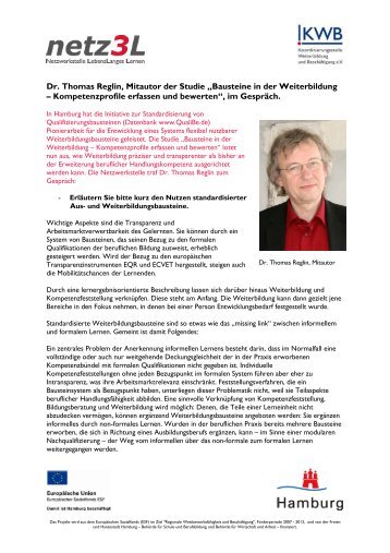 Dr. Thomas Reglin, Mitautor der Studie „Bausteine in der ... - Netz3L