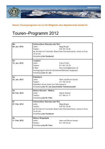 Touren–Programm 2012 - Alpsteinclubs