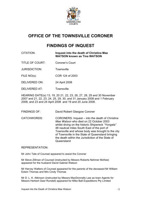 Coroners findings - Christina Mae Watson - Queensland Courts