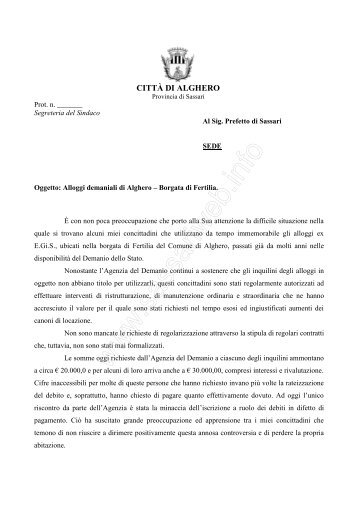 Lettera del Sindaco al Prefetto - Sassariweb.info