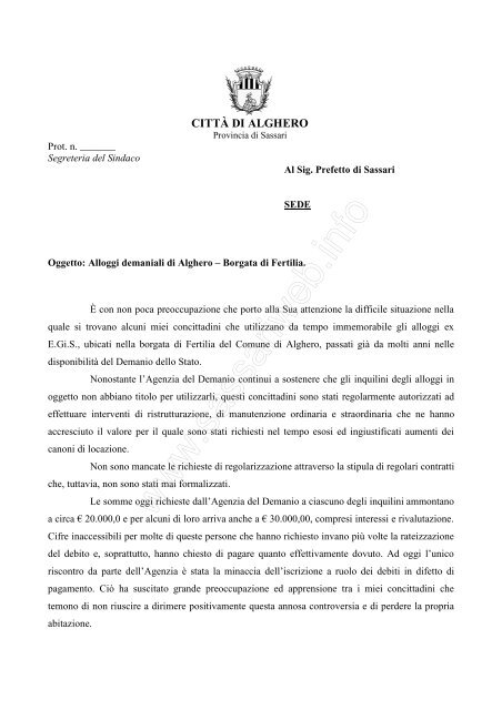 Lettera del Sindaco al Prefetto - Sassariweb.info