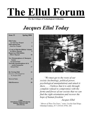 The Ellul Forum - International Jacques Ellul Society