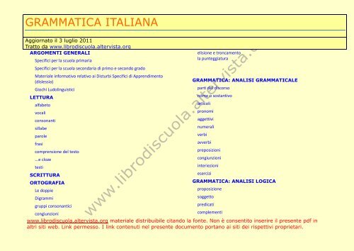 Grammatica Italiana Libro Di Scuola Altervista