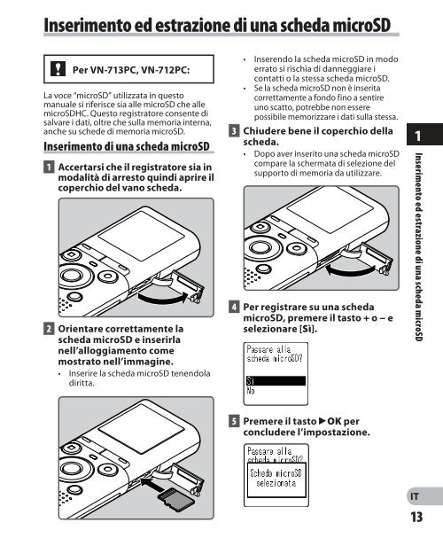 istruzioni dettagliate registratore vocale digitale - Olympus