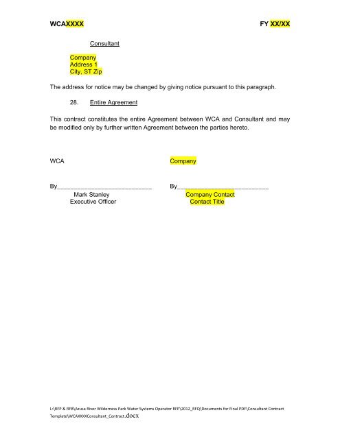 WCAXXXX Exhibit B: Sample Contract FY XX/XX AGREEMENT FOR ...