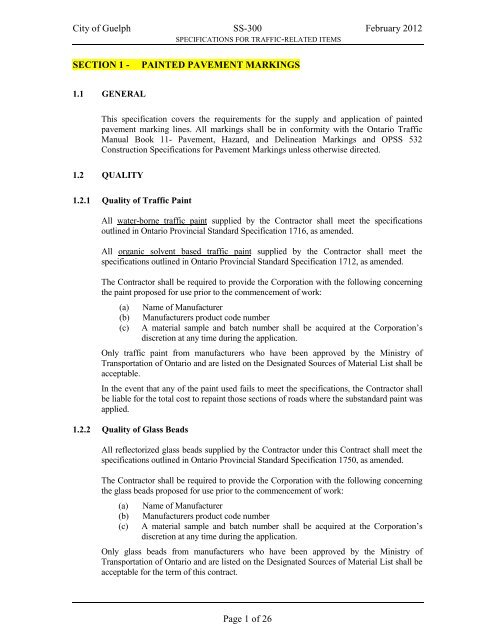 Part B Standard Contract Specifications 2012 - City of Guelph