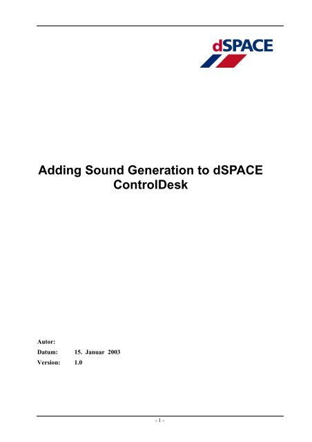 Adding Sound Generation to dSPACE ControlDesk