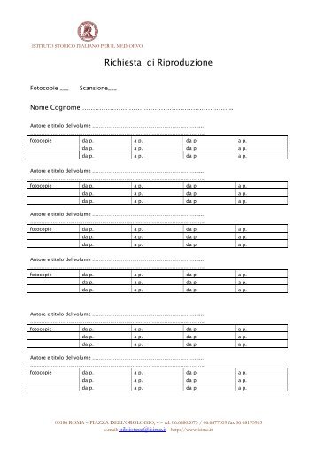 Modulo di richiesta fotocopie - Istituto Storico Italiano per il Medioevo