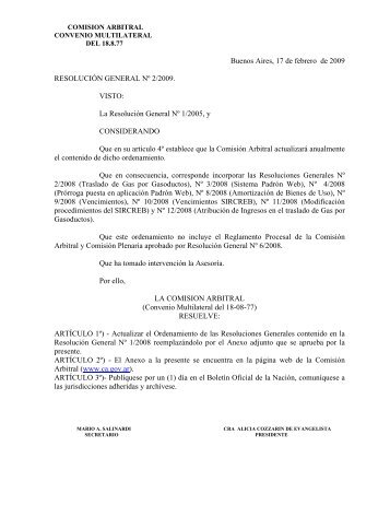 rg.02 2009 - Comisión Arbitral del Convenio Multilateral