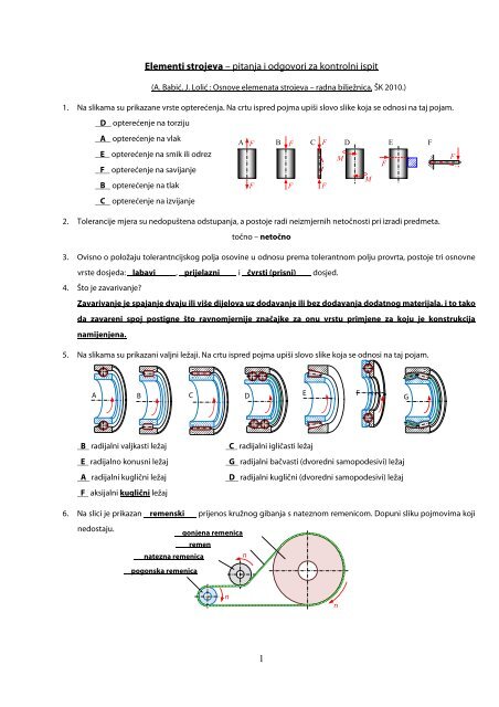 1 Elementi strojeva â pitanja i odgovori za kontrolni ispit