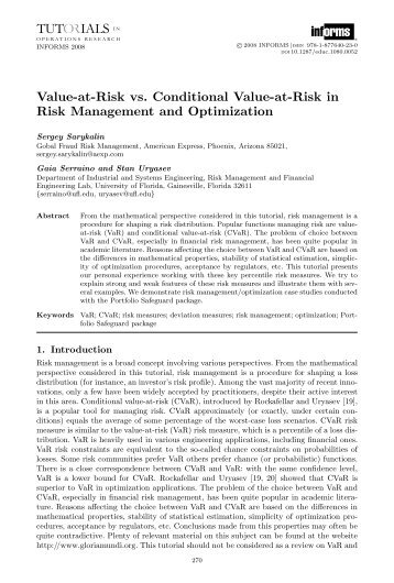 Value-at-Risk vs. Conditional Value-at-Risk in Risk ... - ResearchGate