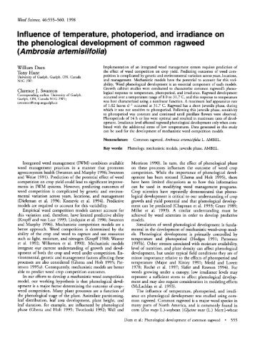 Influence of Temperature, Photoperiod, and Irradiance on the ...