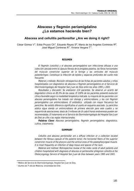 Absceso y flegmÃ³n periamigdalino Â¿Lo estamos haciendo bien?