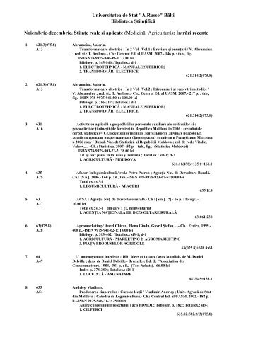 Universitatea de Stat "A.Russo" BÄlÅ£i Biblioteca ÅtiinÅ£ificÄ Noiembrie ...
