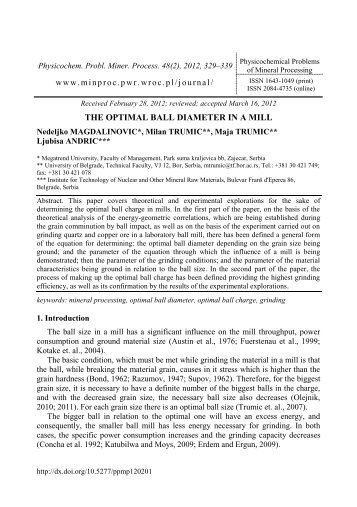 The optimal ball diameter in a mill