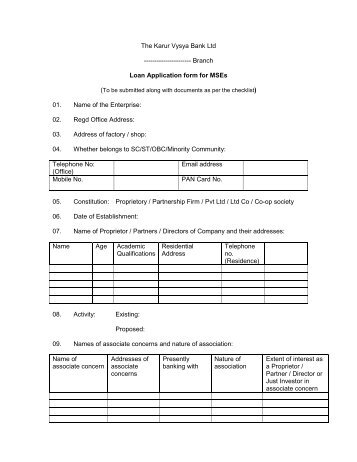 MSME Loan Application Form - Karur Vysya Bank