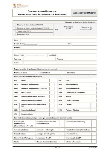 Formulário de Candidatura MCTR_2011-2012 - ESEC