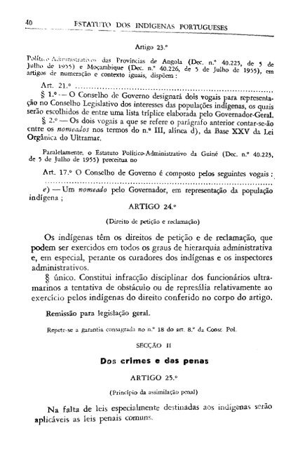 Ferreira, JosÃ© Carlos Ney, Estatuto dos IndÃ­genas Portugueses da ...