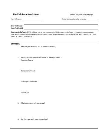 Site Visit Issue Worksheet