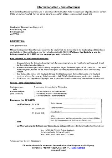 Informationsblatt - Bestellformular - Saalbach