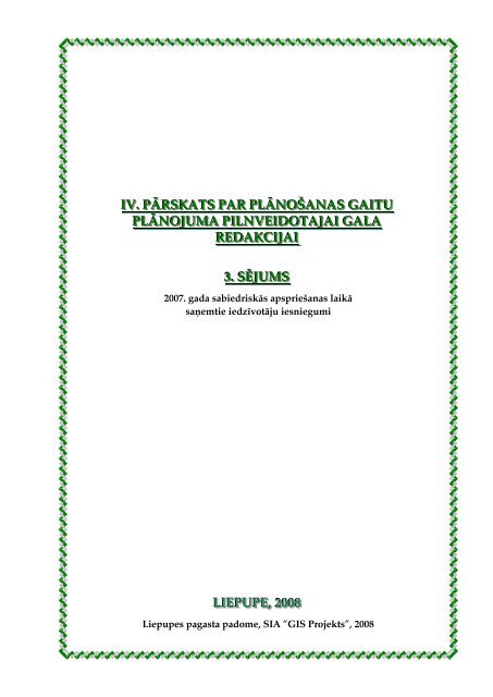 iv. pÄrskats par plÄnoÅ¡anas gaitu plÄnojuma pilnveidotajai gala ...