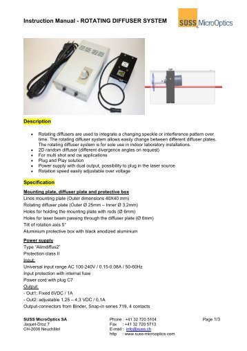 Instruction Manual - ROTATING DIFFUSER SYSTEM