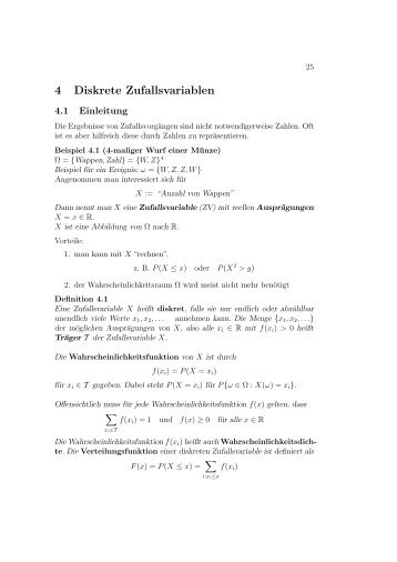 Kapitel 4 - Diskrete Zufallsvariablen