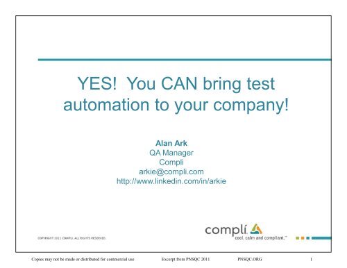 YES! You CAN bring test automation to your company! - PNSQC