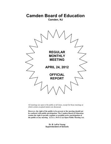 April 24 2012 Superintendent Report - Camden City Public Schools