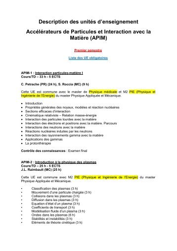 Annexe : description des unitÃ©s d'enseignement