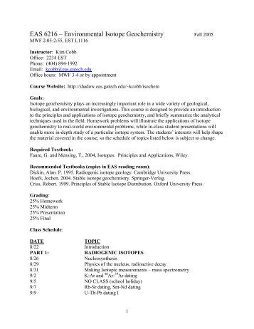 EAS 6216 â Environmental Isotope Geochemistry