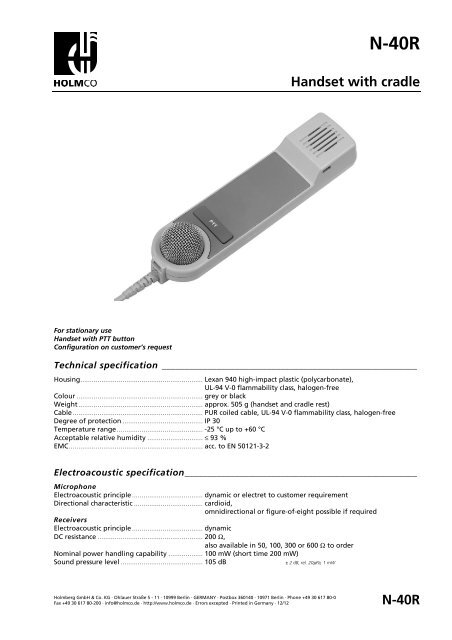 Data sheet (pdf) - HOLMCO