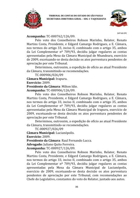 ata da 24Âª sessÃ£o ordinÃ¡ria da segunda cÃ¢mara, realizada em 02 ...