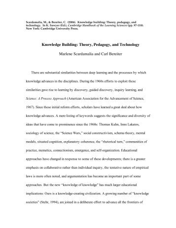 Knowledge Building: Theory, Pedagogy, and Technology Marlene ...