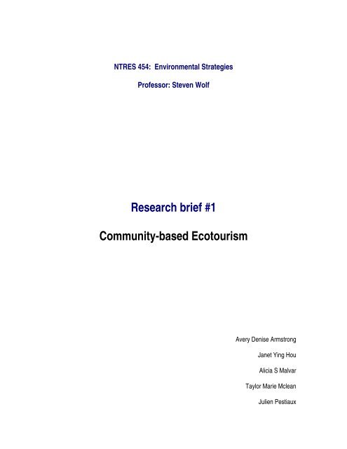 Research brief #1 Community-based Ecotourism - Department of ...