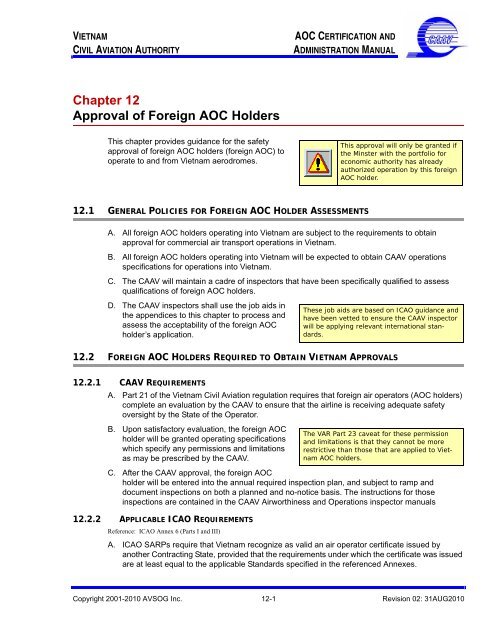 Chapter 12 Approval of Foreign AOC Holders