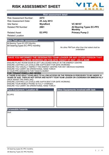 RISK ASSESSMENT SHEET