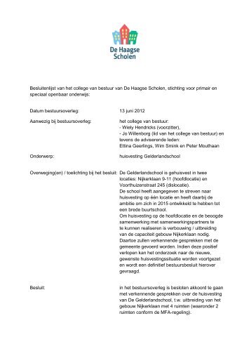 Besluitenlijst van het college van bestuur van DHS 13-6-2012